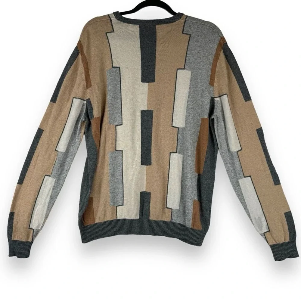 Vintage Tundra Grandpa Sweater Mens Size Large Silk Tencil Cashmere Geometric‎